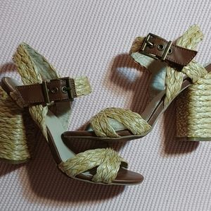 MIA  straw open toe 4.5 inches high heels in near perfect condition.  Worn 4X.